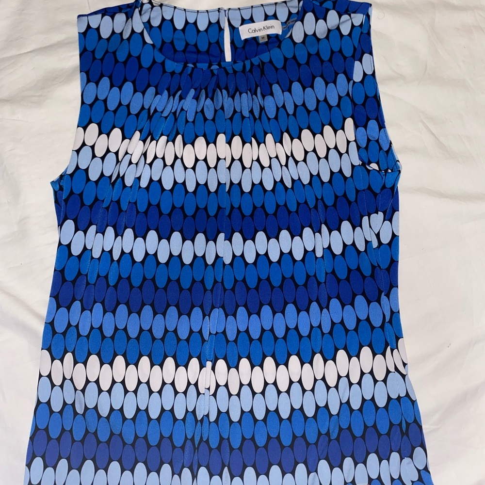 Calvin Klein Blue Multi Oval-Print Sleeveless Tank